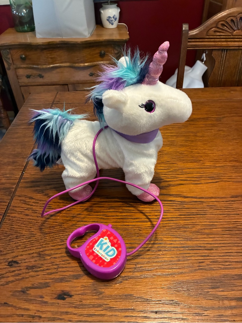 Plush White Unicorn Toy with Pink Horn and Multicolor Mane